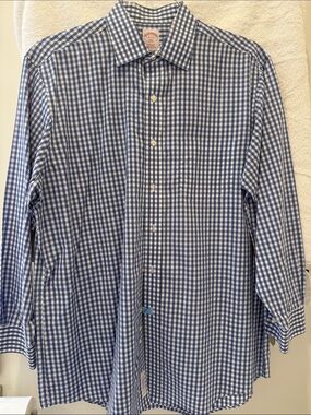 Brooks Brothers Blue and White Gingham Dress Shirt - Point Collar